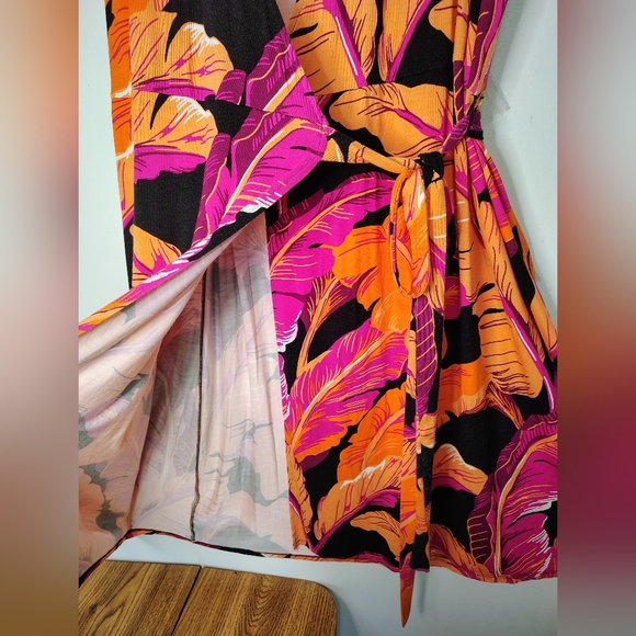 Old Navy Wrap Sundress Knee length Tropical Beach Orange Pink Vibrant sz L. - Picture 12 of 17